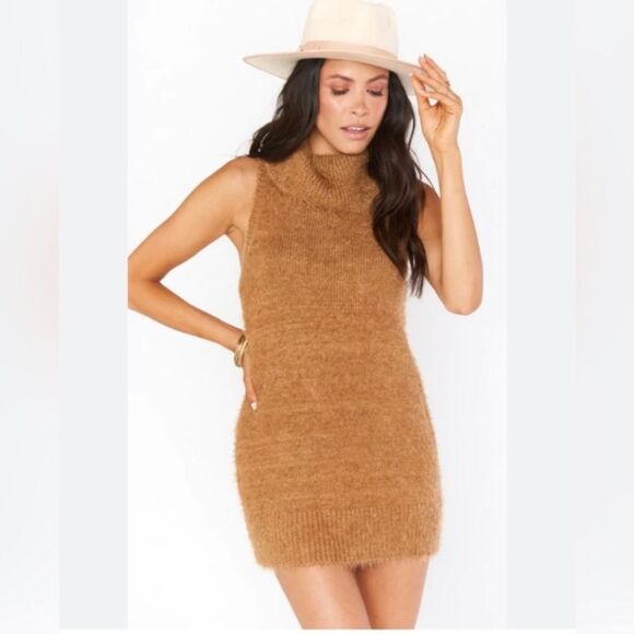Show Me Your MuMu Sweater Dress Womens Small Brown Mini Cowl Neck Wool Blend - Picture 1 of 13